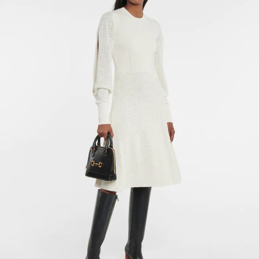 Victoria Beckham open-knit midi dress with cold shoulder in ivory size xs